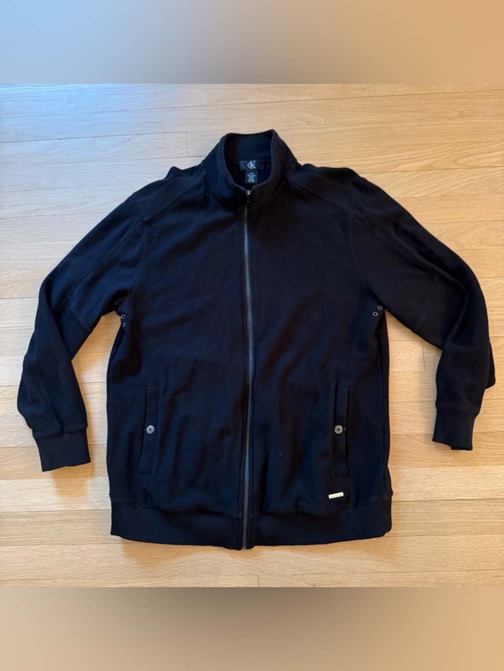 Calvin Klein Black Cotton Full-Zip Men's Sweater Jacket | Size: Large